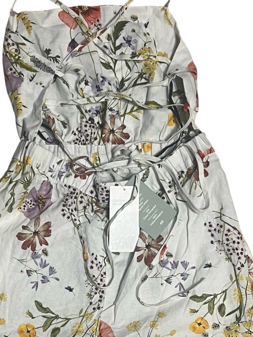 H&M Girls' Linen Blend Botanical Floral Tie-Back Romper NWT Size S (8-10) - Picture 2 of 8